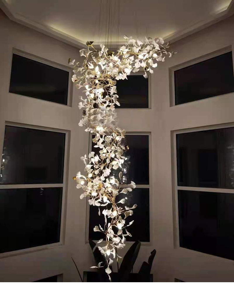 custom brass leaf chandelier long hanging pendant lights nordic creative ceramic gold ginkgo leaf luxury chandelier