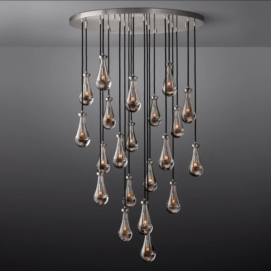 Custom Large Raindrop Chandelier Bedroom Head Of Bed Minimalist Glass Drop Pendant Light Linear Chain Black Brass Chandelier