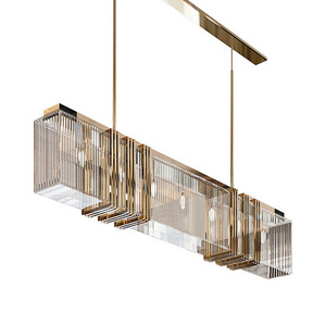 Custom Modern Nordic Gold Flush Mount Pendant Light Fixture Rectangle Living Room K9 Crystal Chandelier