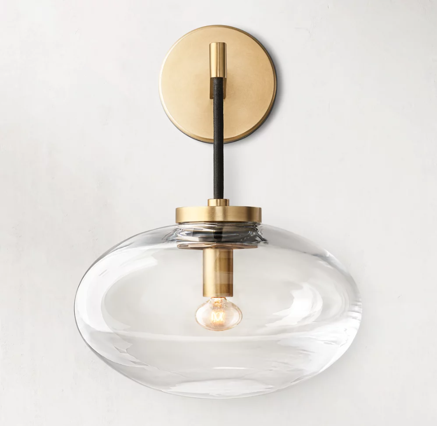 Custom Retro Simple Round Glass Living Room Bedside Wall Lights Indoor Sconce Hotel Brass Wall Lamp