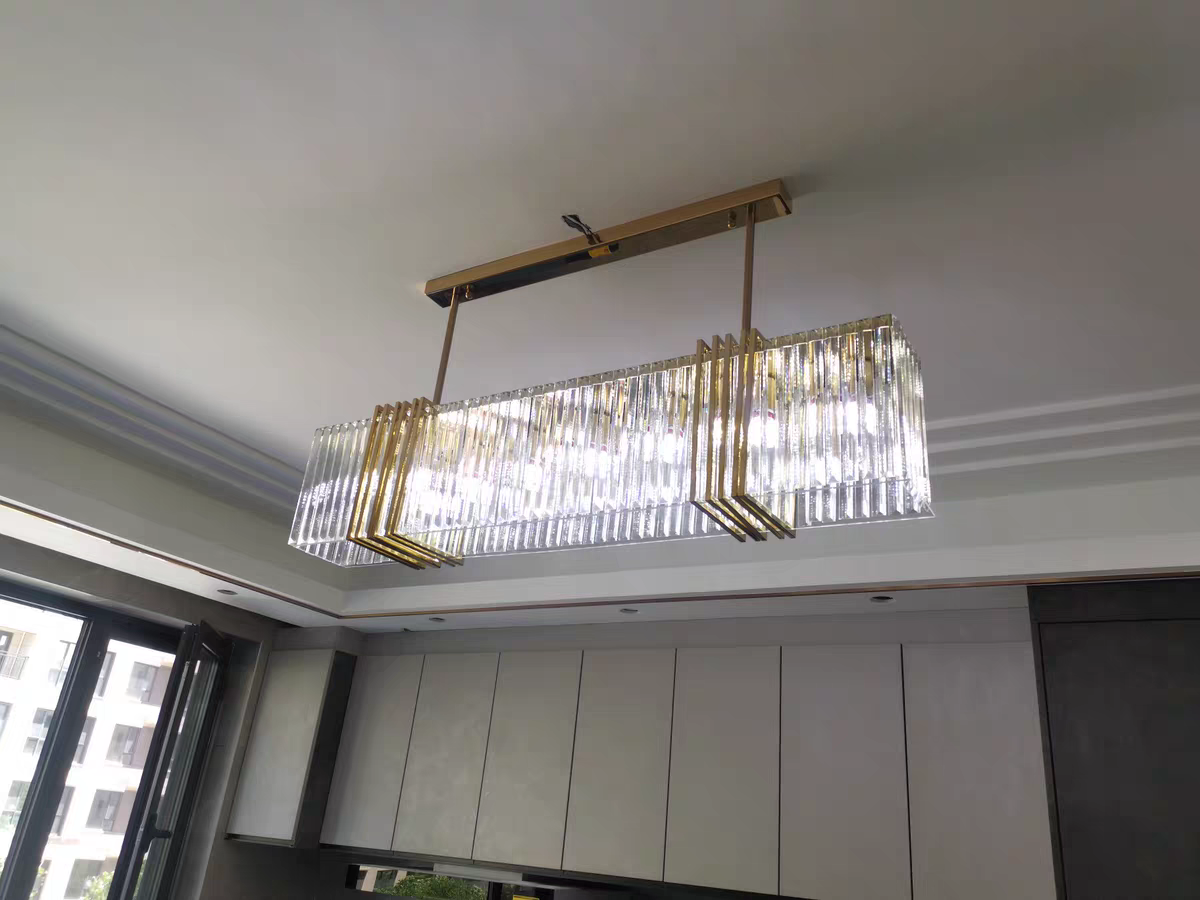 Custom Modern Nordic Gold Flush Mount Pendant Light Fixture Rectangle Living Room K9 Crystal Chandelier