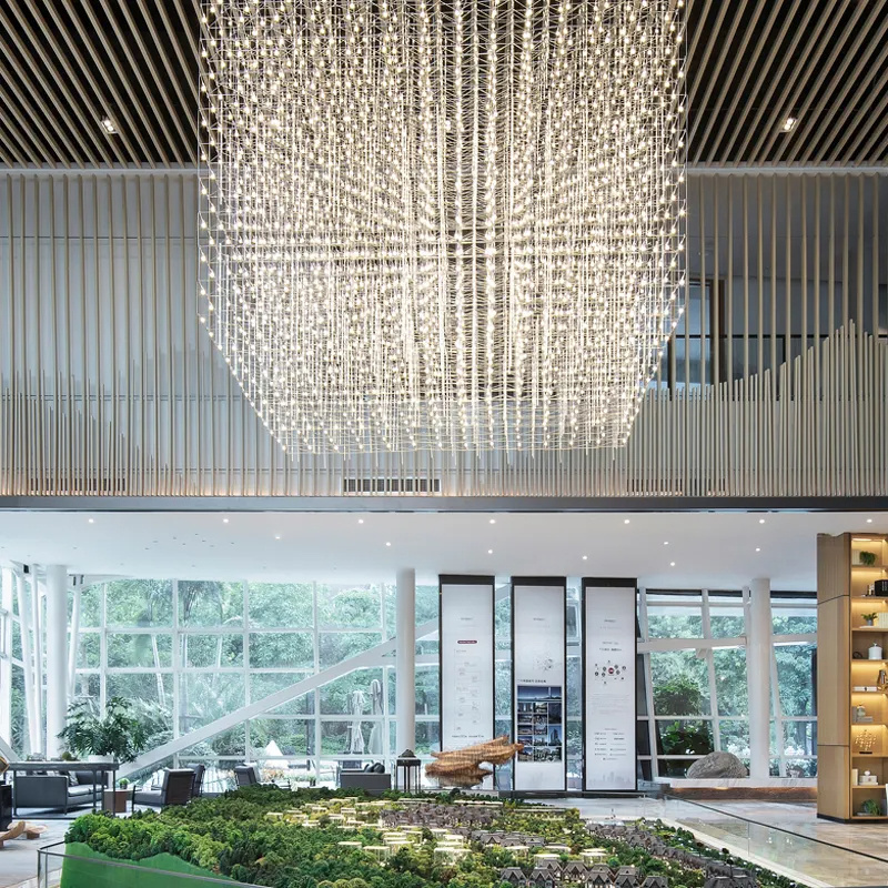 Custom Pendant Lights Hotel New Design Luxury Indoor Metal Lobby Hanging Nordic Modern Nordic Led Ceiling K9 Crystal Chandelier