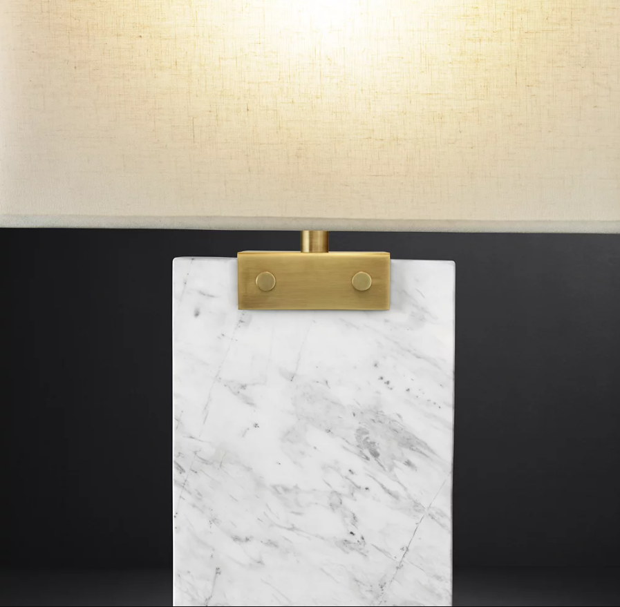 Unique Home Decor Modern Luxury Marble Desk Light Indoor Bedside Square Fabric Shade Alabaster Crystal Clip Table Lamp