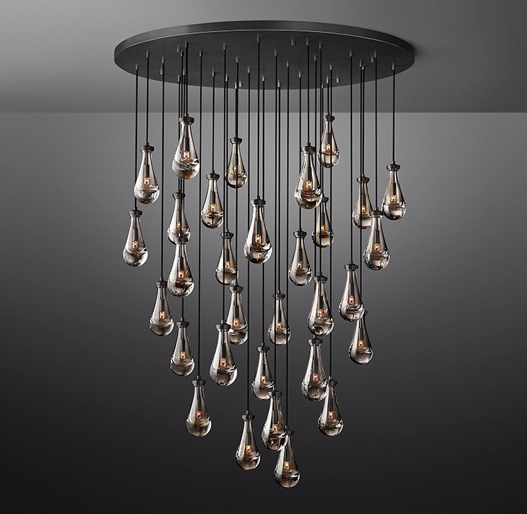 Custom  Minimalist Glass Raindrop Brass Black Stairwell Living room Pendant Lamp Staircase Light Modern Chandelier