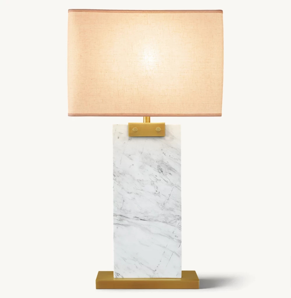 Unique Home Decor Modern Luxury Marble Desk Light Indoor Bedside Square Fabric Shade Alabaster Crystal Clip Table Lamp