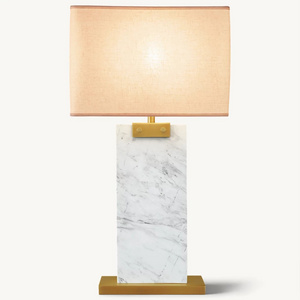 Unique Home Decor Modern Luxury Marble Desk Light Indoor Bedside Square Fabric Shade Alabaster Crystal Clip Table Lamp