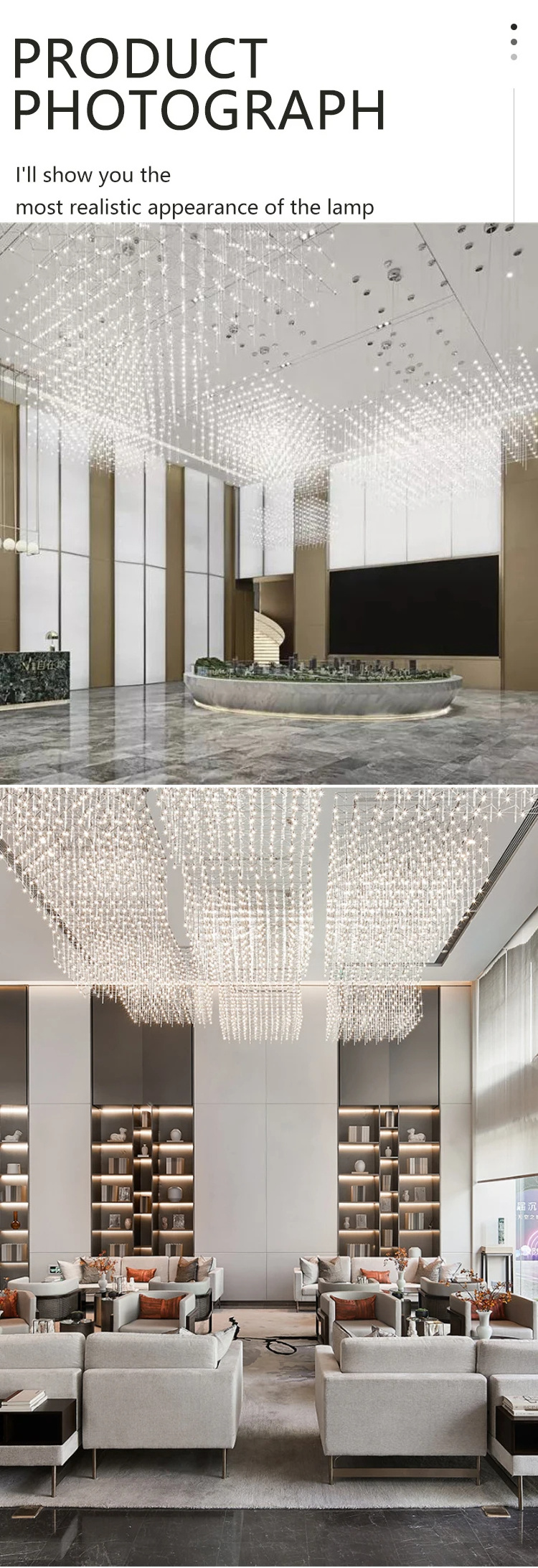 Custom Pendant Lights Hotel New Design Luxury Indoor Metal Lobby Hanging Nordic Modern Nordic Led Ceiling K9 Crystal Chandelier