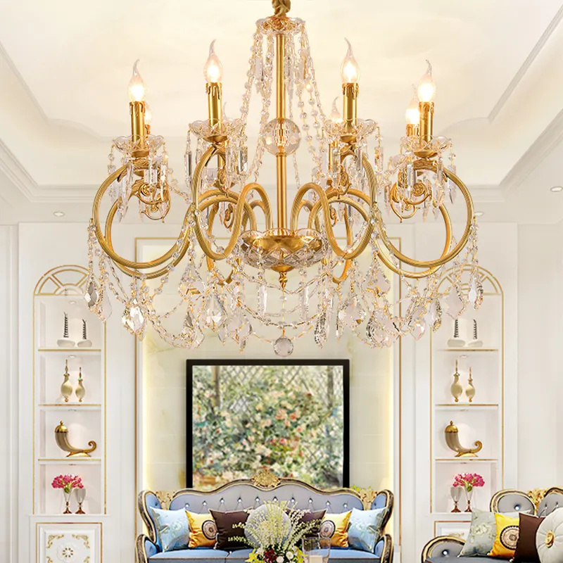 Custom High Quality French Luxury Bedroom Living Room Interior Decoration Led Pendant Light K9 Crystal Lighting Brass Chandelier