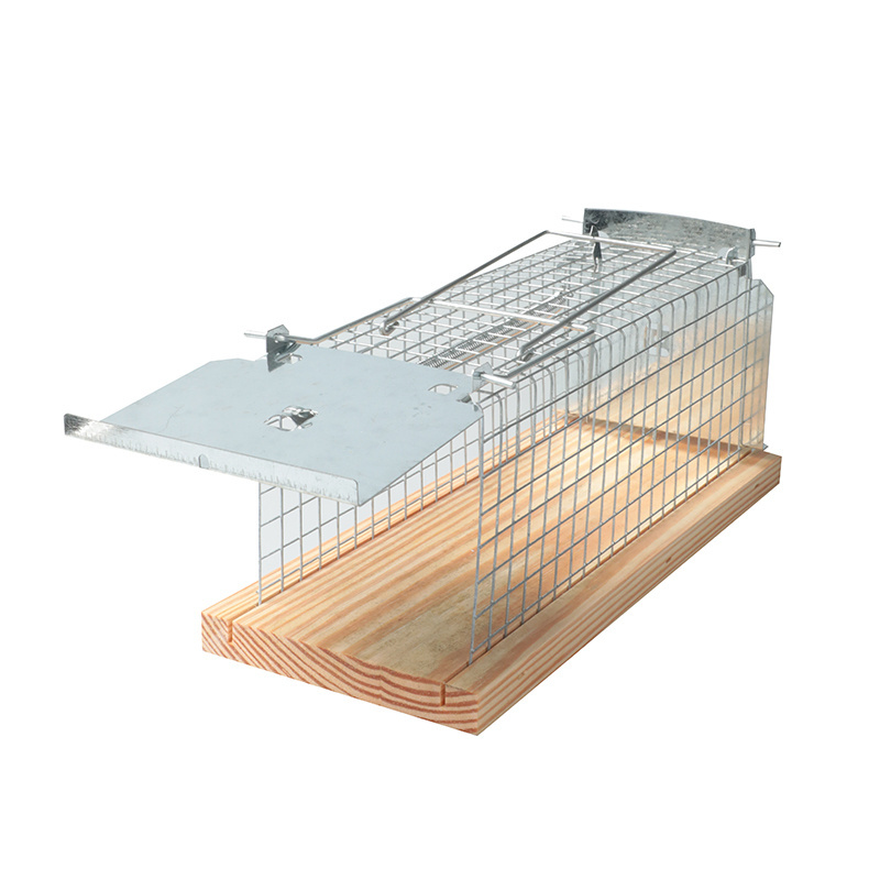 Small Reusable Humane Wooden Base Metal Mouse LIVE Trap Rat Catcher Cage with Iron Galvanized Wire Cage