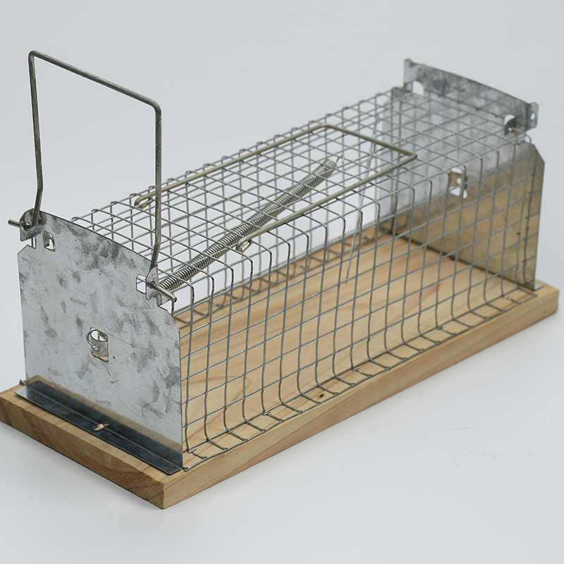 Small Reusable Humane Wooden Base Metal Mouse LIVE Trap Rat Catcher Cage with Iron Galvanized Wire Cage