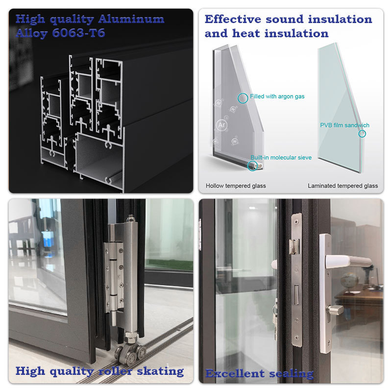 Bi Folding Doors Aluminum Balcony Patio Double Glass Bi-Folding Doors NFRC Accordion Folding Doors