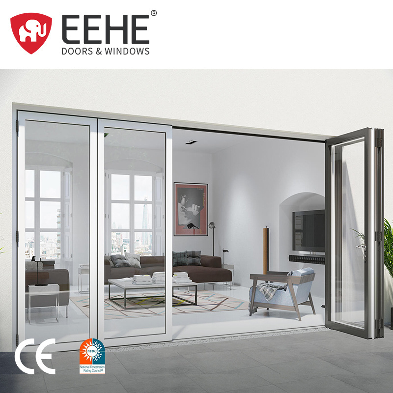 EEHE Veranda Bifold Door Aluminum Bi-fold Patio Waterproof Glass Door Tempered Glass Remote Control Folding Door