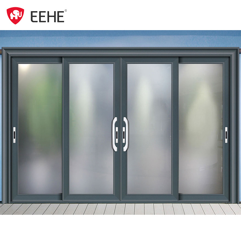 EEHE Patio Waterproof Sliding Door Aluminum Black Double Tempered Glass Screen Sliding Door