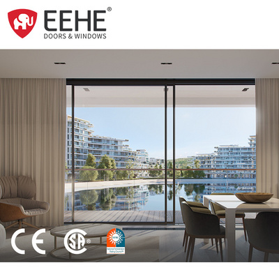 EEHE Balcony Glass Sliding Door Soundproof Patio Hurricane Proof Aluminum Black Sliding Doors