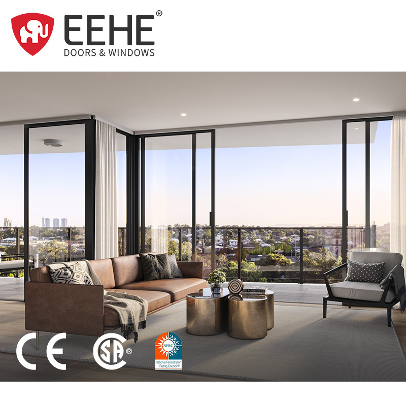 EEHE Balcony Glass Sliding Door Soundproof Patio Hurricane Proof Aluminum Black Sliding Doors