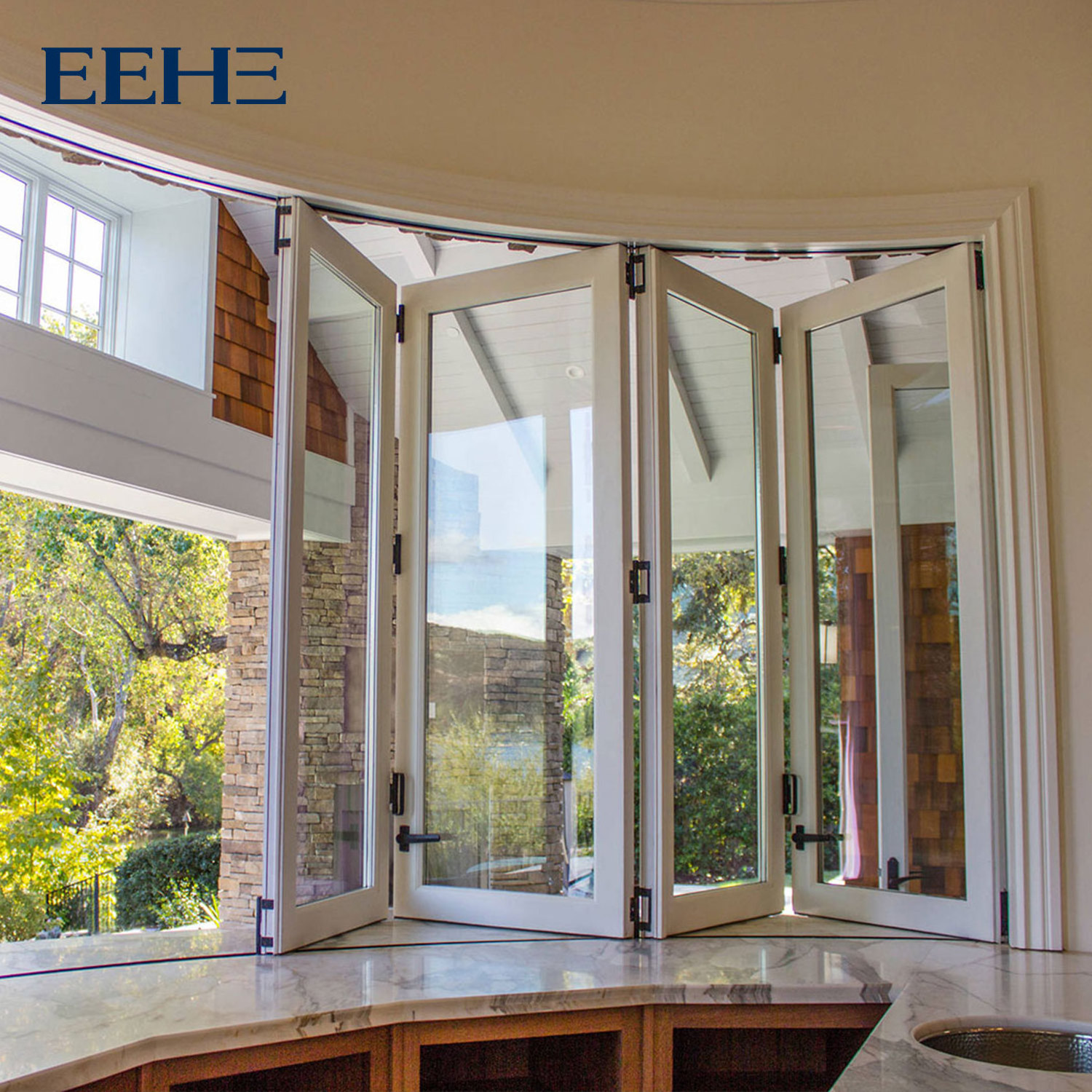 EEHE Aluminum window frame  Folding Windows Hot Sales Folding Double Tempered Glass Bi Fold Window