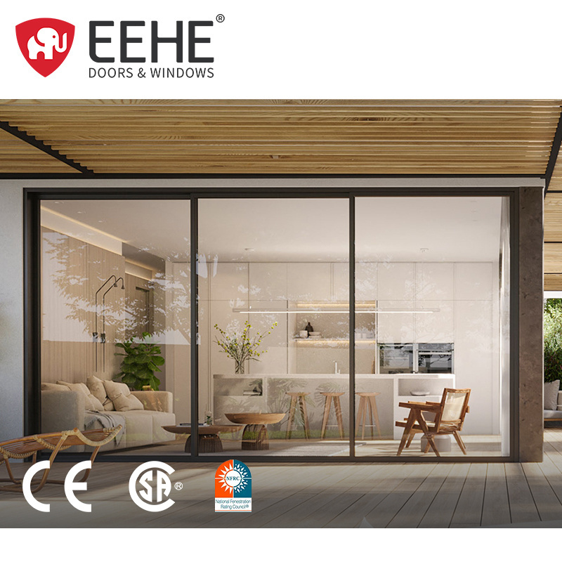 EEHE 96*80 CE Certified Aluminum Alloy Glass Sliding Door Windproof Outdoor Sliding Door with Mosquito Netting