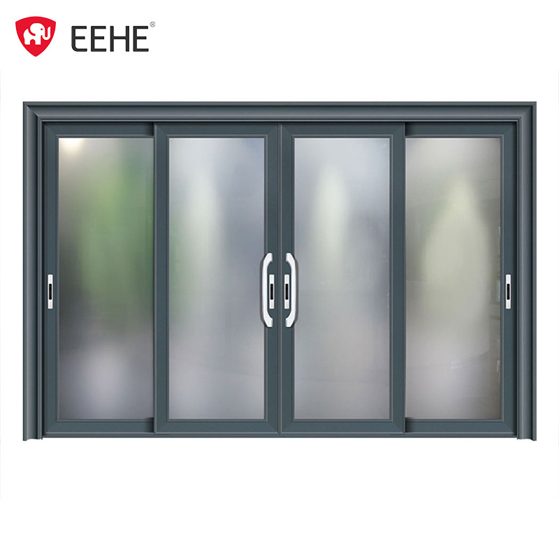 EEHE Patio Waterproof Sliding Door Aluminum Black Double Tempered Glass Screen Sliding Door