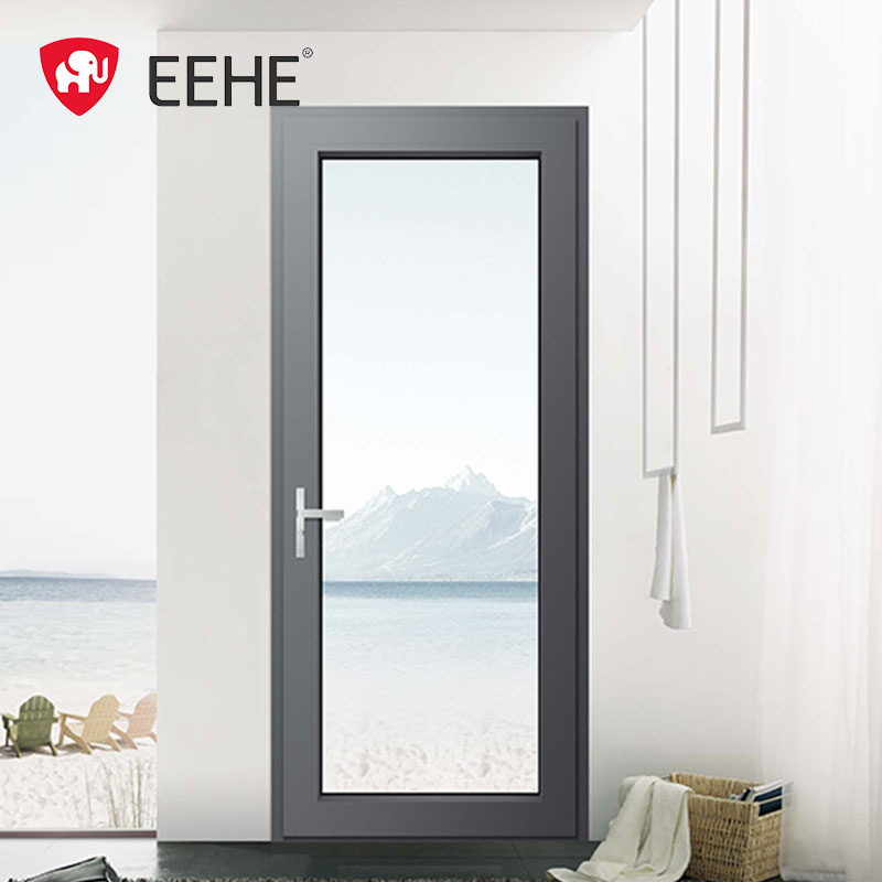 Wood grain color aluminum toilet casement door grille frosted tempered glass aluminum with lock French flush door