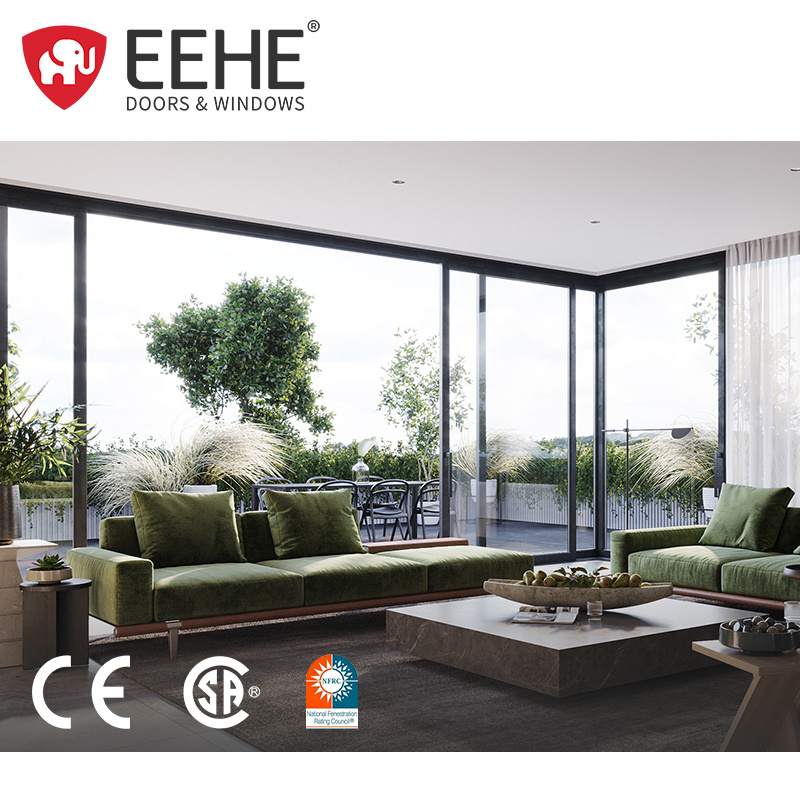 EEHE Balcony Glass Sliding Door Soundproof Patio Hurricane Proof Aluminum Black Sliding Doors