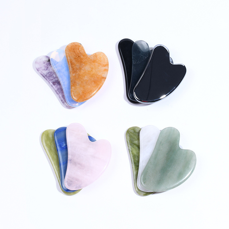 Natural Rose Quartz Jade GuaSha Stone Scraping Massage Board Tool Set gua sha stone