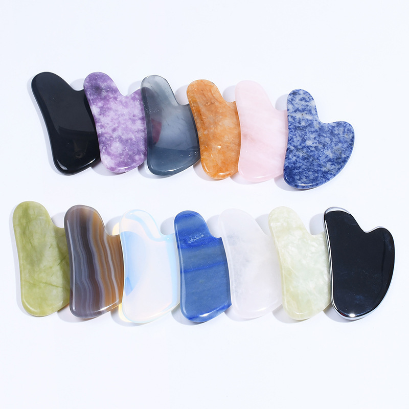 Natural Rose Quartz Jade GuaSha Stone Scraping Massage Board Tool Set gua sha stone