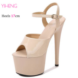 17CM High Heeled Sandals Open Toe Female Stiletto Summer Buckle Strap Platform Party Club Striper Shoes for Women