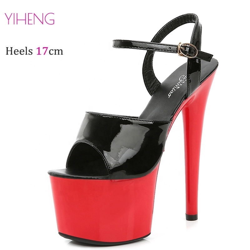 17CM High Heeled Sandals Open Toe Female Stiletto Summer Buckle Strap Platform Party Club Striper Shoes for Women