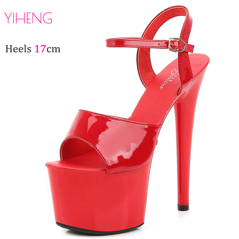 17CM High Heeled Sandals Open Toe Female Stiletto Summer Buckle Strap Platform Party Club Striper Shoes for Women