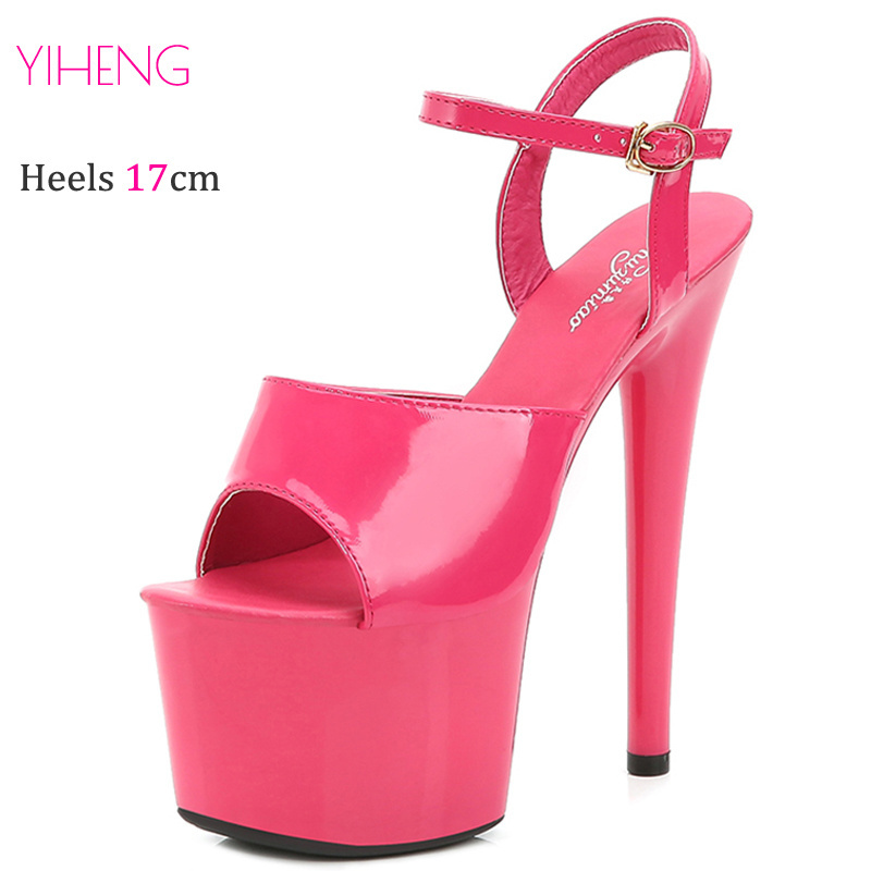 17CM High Heeled Sandals Open Toe Female Stiletto Summer Buckle Strap Platform Party Club Striper Shoes for Women