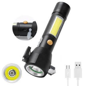 Best Seller Multifunction Magnet 18650 Rechargeable Flash light LED Torch Safety Hammer Flashlight