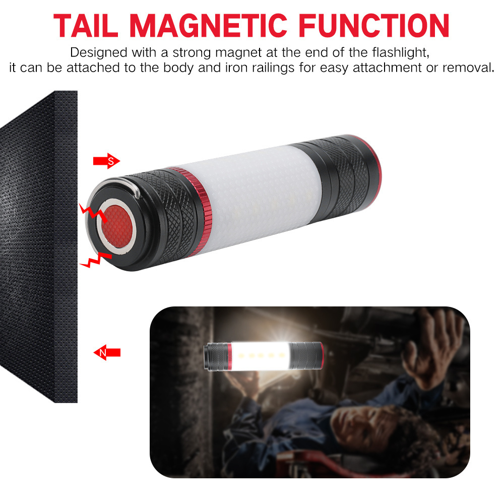 Aluminum zoom super bright LED flashlight 6 modes with LED red and blue warning light with magnetic working Taschenlampe