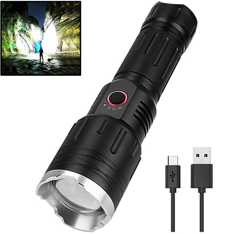 Rechargeable led flashlight high power 100000 Lumens powerful led torch flashlight IP65 Flashlight with Power Bank