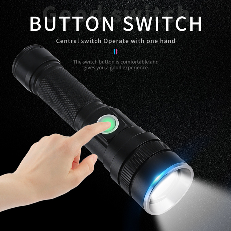 High power LED flashlight telescopic focusing power display long beam range USB charging indicator waterproof torch