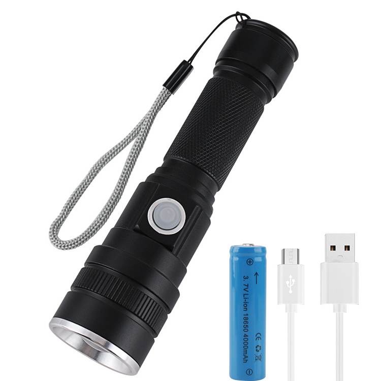 High power LED flashlight telescopic focusing power display long beam range USB charging indicator waterproof torch