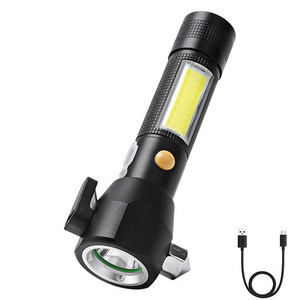 BORUiT outdoor camping hunting LED magnet work light bulb LED18650 battery rechargeable flashlight with SOS safety hammer