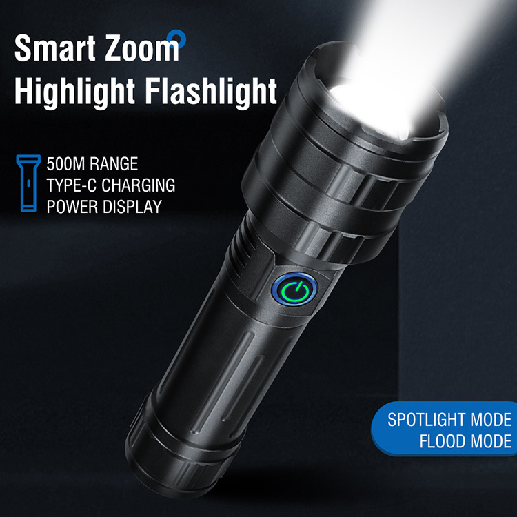 White Laser Flashlight High Power 5000 Lumen 1000m Long Distance Zoomable Ipx6 Waterproof Torch Light Portable Rechargeable Led