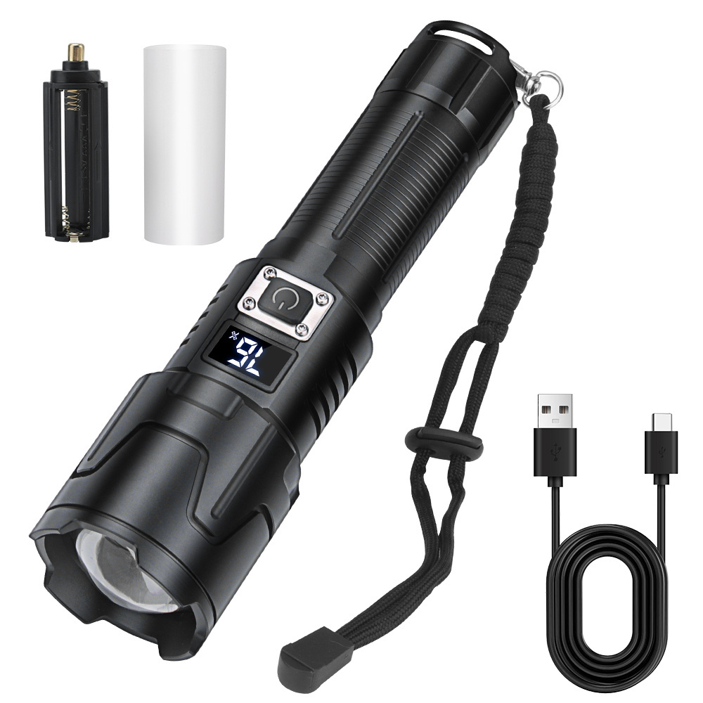 BORUiT H06 High Power Flashlight Rechargeable Waterproof Zoom Zoom Focus Aluminum alloy Hand Torch with LCD Power Display