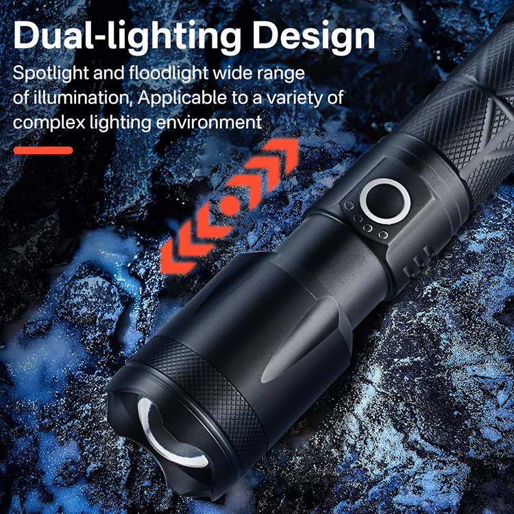 BORUiT S-55 Flashlight Rechargeable Long Range Focus Zoom 5 Modes Aluminum alloy Torch Light For Emergency and Hunting