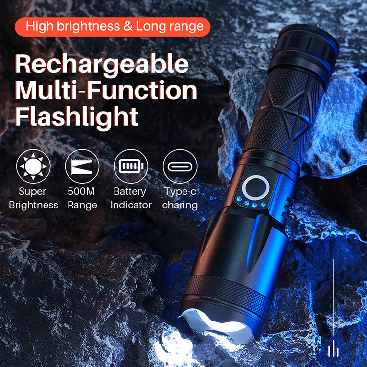 BORUiT S-55 Flashlight Rechargeable Long Range Focus Zoom 5 Modes Aluminum alloy Torch Light For Emergency and Hunting