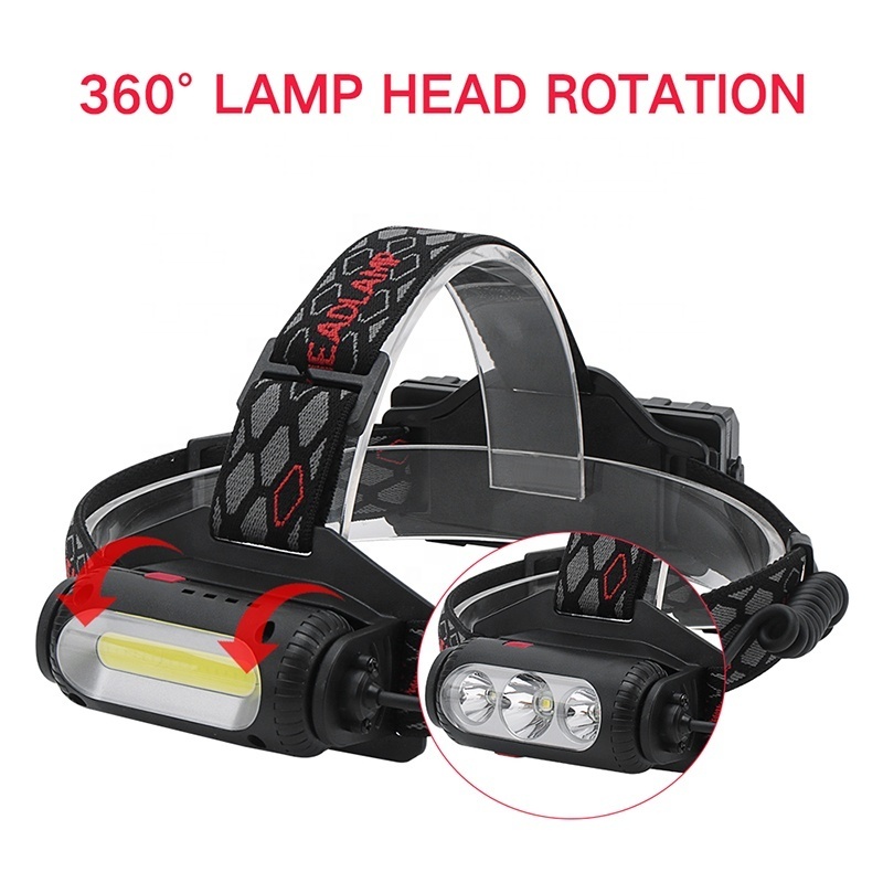 High Power 360 Degree Rotating Strong Light Headlamp with Red Green White Emitting Color Light Multi Functional outside Light