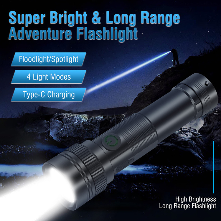 Boruit ST12 Long Range Zoom Focus LED Flashlight White Laser Camping Light Waterproof Rechargeable Flashlights