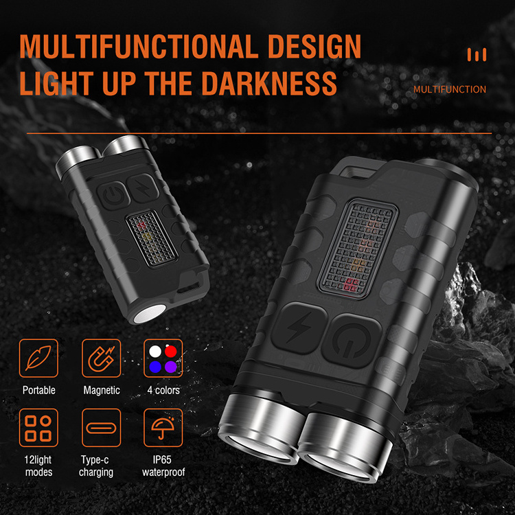 Boruit V3 900 Lumens Keychain Flashlight Waterproof  IP65 Type-C Mini Flashlight UV Led Magnetic Flash Light With Uv Lantern