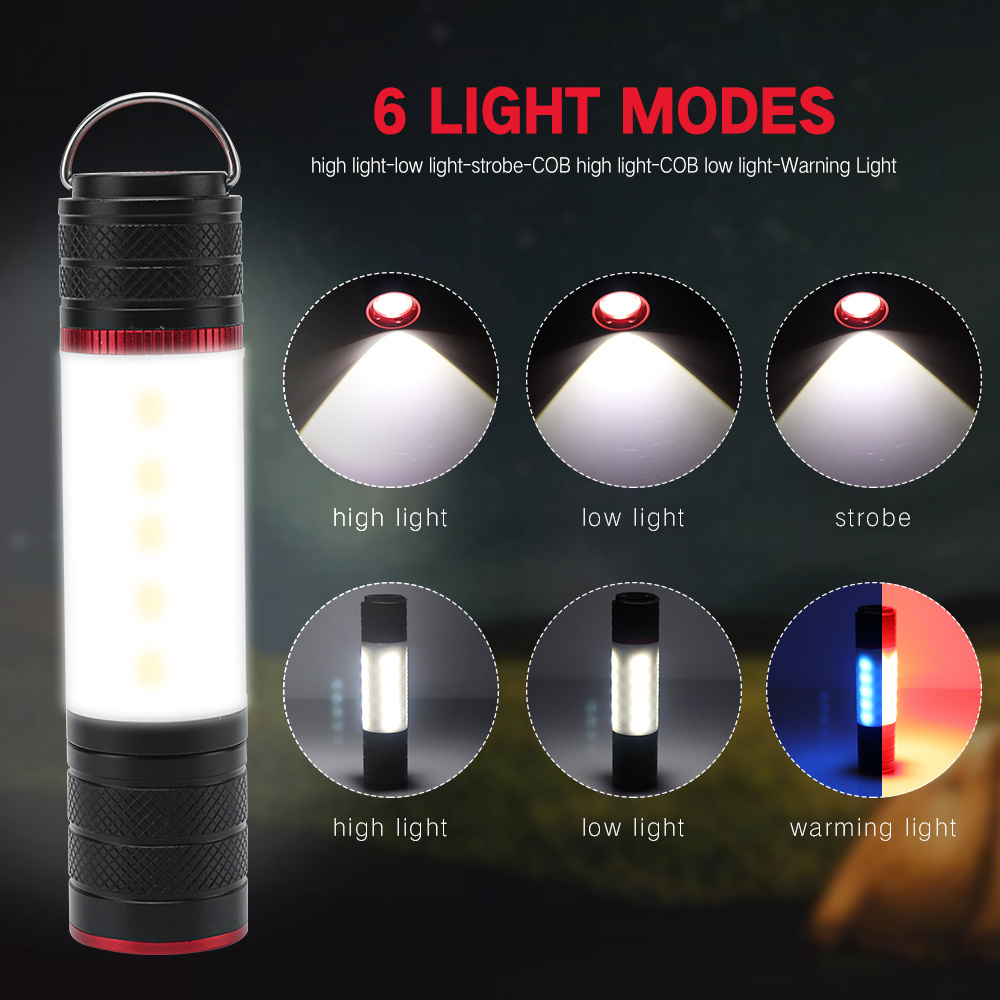 Aluminum zoom super bright LED flashlight 6 modes with LED red and blue warning light with magnetic working Taschenlampe