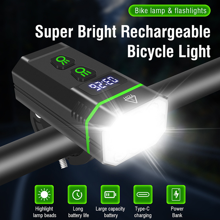 BORUiT 10000lm High Power Bicycle Light 10 LED Beads with Dual Light Source Bike Lamp Built in 5000mah Battery LCD Power Display