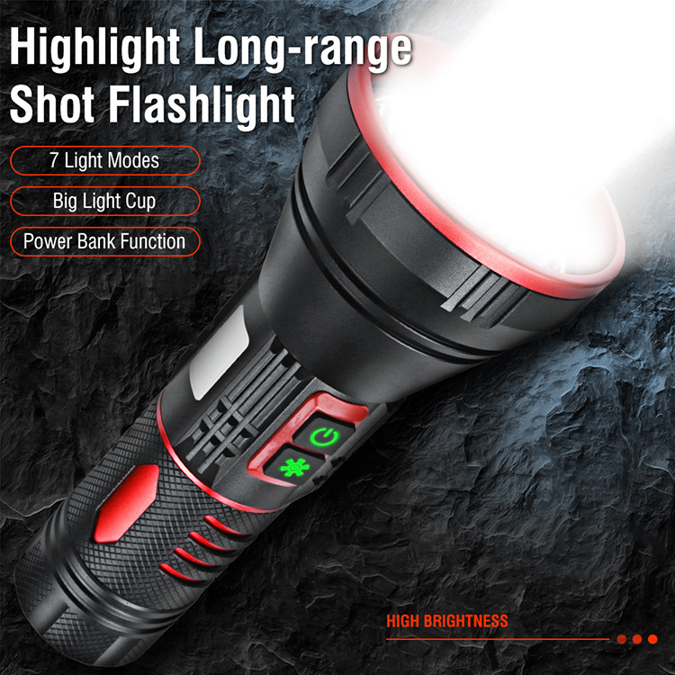 Super Bright Flashlight 6000 Lumen Flashlight Led Aluminum Alloy Long Shot Powerful Flashlight With Power Bank