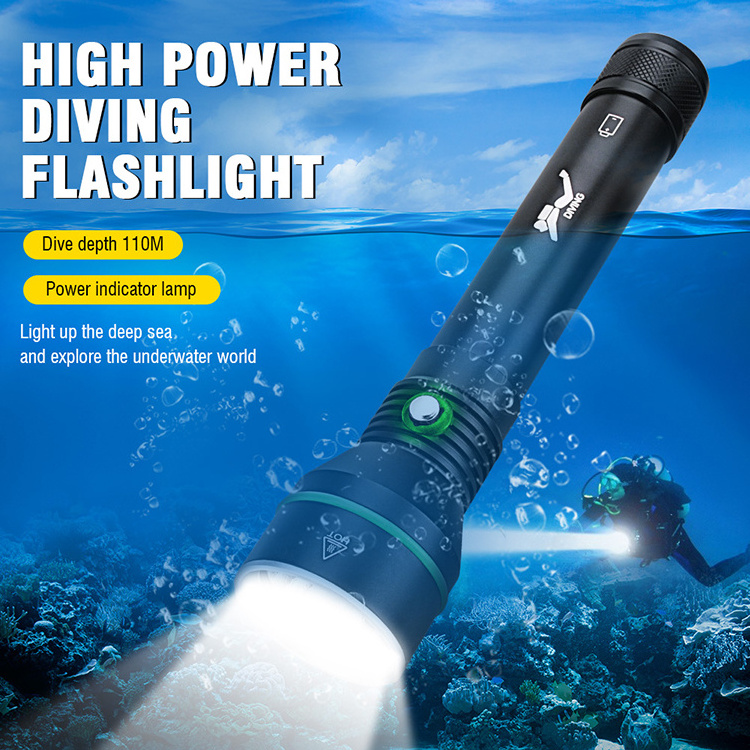 Boruit professional diving flashlight underwater 5000 lumens 110m Long Range Led Scuba Diving Torch Flashlight