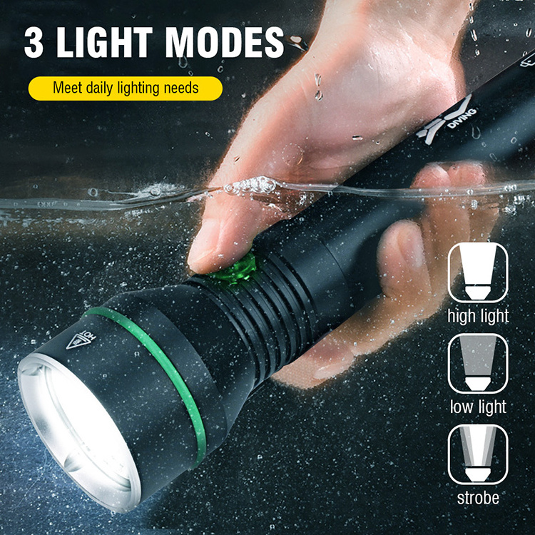 Boruit professional diving flashlight underwater 5000 lumens 110m Long Range Led Scuba Diving Torch Flashlight