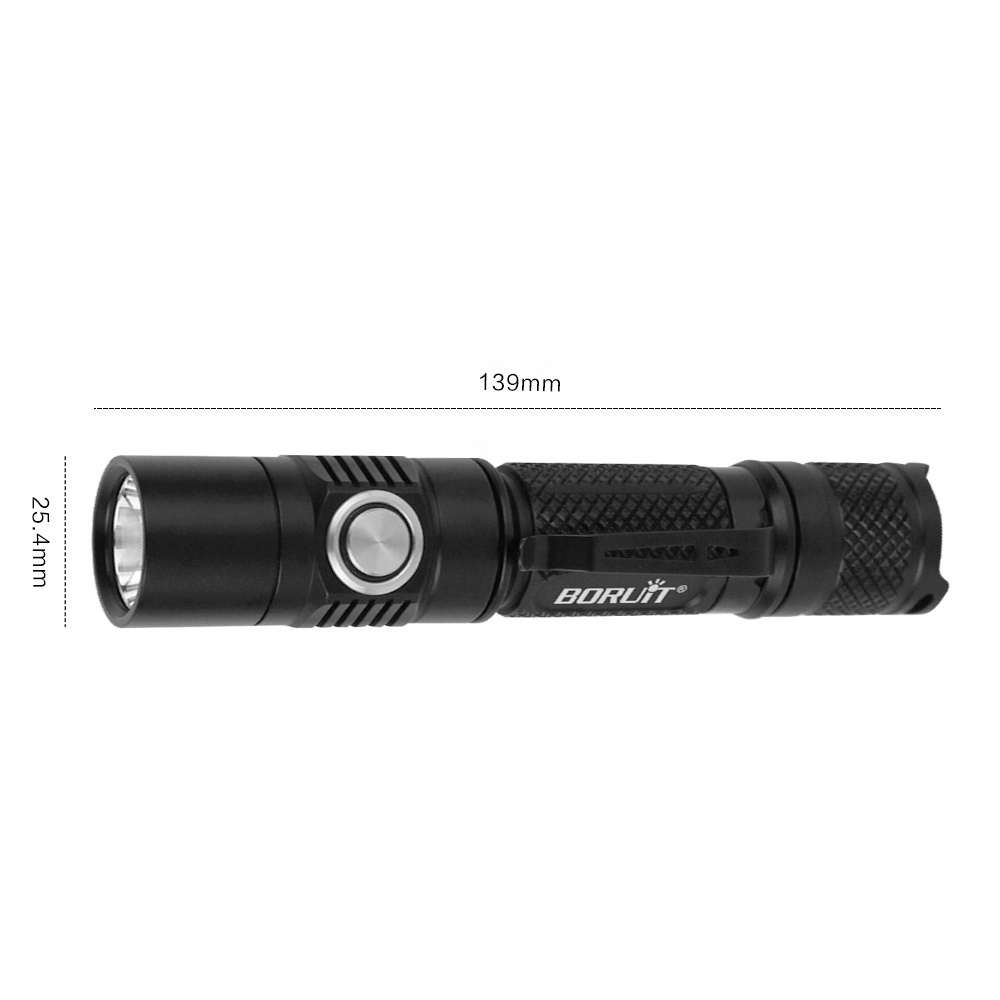 BORUiT BC03 Ultra Bright Self Defense Flash Light USB Rechargeable Mini Torch Led Tactical Flashlight IPX8 Waterproof Hand Torch