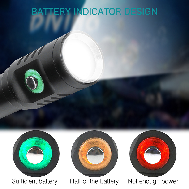 Factory Underwater 100m Diving light Flashlight Dive Torch 18650 battery with With battery indicator High Brightness